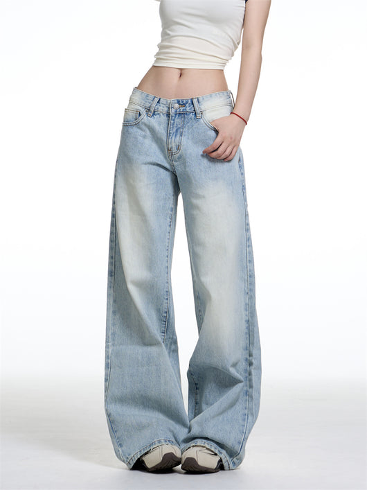Jeans Anchos Retro Lavado Cintura Baja Mujer Corte Recto - Image 3