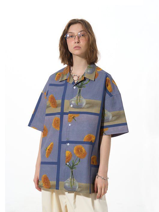 Camisa Estampado Floral Suelta Versátil Manga Corta - Image 5