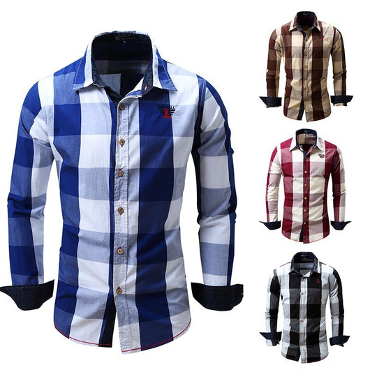 Camisa Casual Slim Fit Cuadros Bloques de Color para Hombre