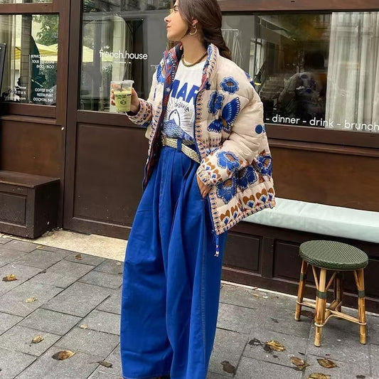 Chaqueta Acolchada de Algodón con Estampado Geométrico para Mujer
