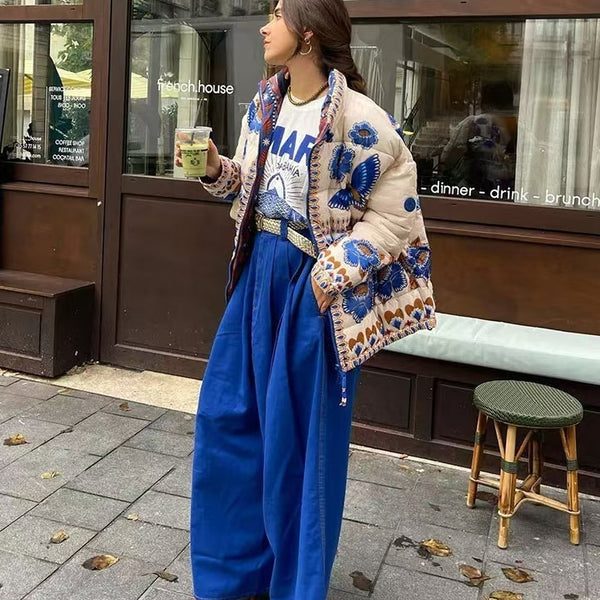 Chaqueta Acolchada de Algodón con Estampado Geométrico para Mujer