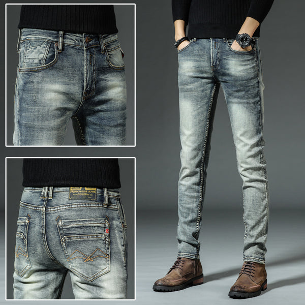 Jeans Retro Slim Fit para Hombre - Corte Recto Clásico Otoño Invierno