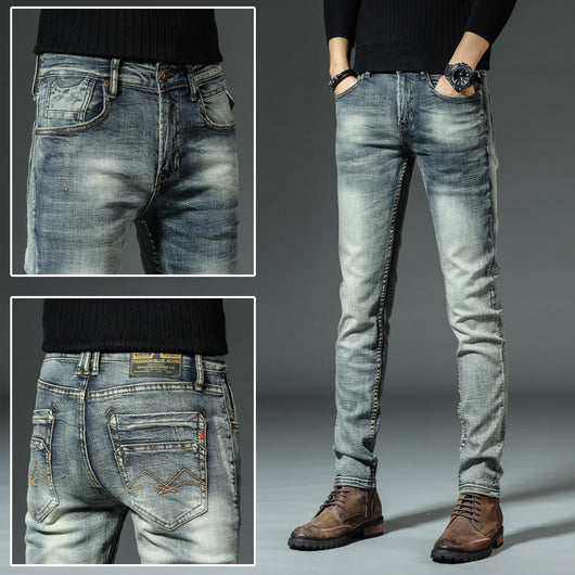 Jeans Retro Slim Fit para Hombre - Corte Recto Clásico Otoño Invierno