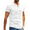 Camisa de Cuello Parado en Algodón y Lino de Manga Corta