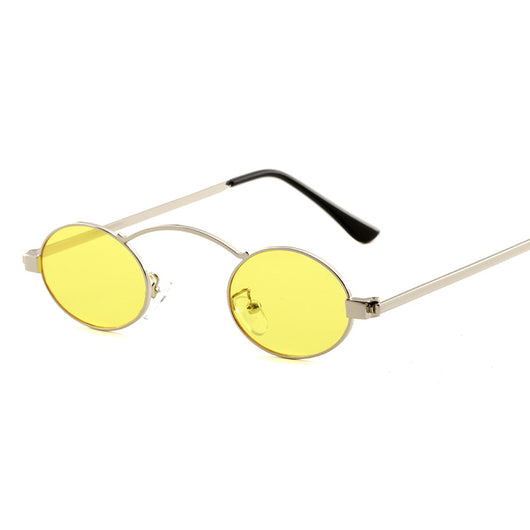 Fashionable small frame round sunglasses with black metal frames and dark grey lenses on a white background. - Image 17