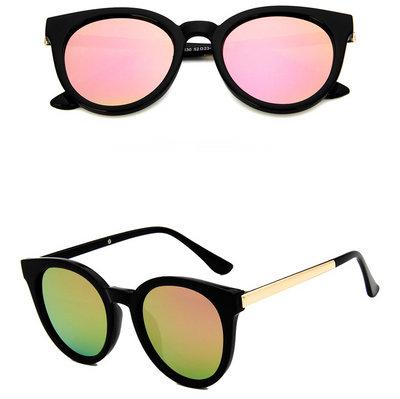 Black vintage square sunglasses for women with round blue mirrored lenses and gold-tone temple accents. - Image 10