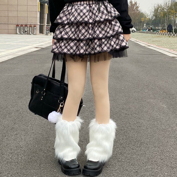 Falda Plisada Harajuku Cuadros Picante con Encaje Japonés Rosa