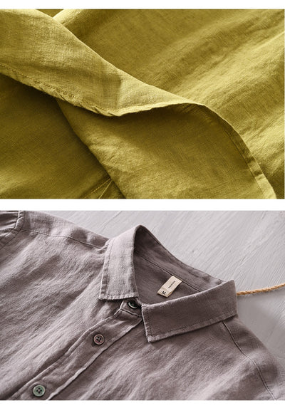 Camisa Casual de Manga Larga en Algodón y Lino para Hombre - Image 9