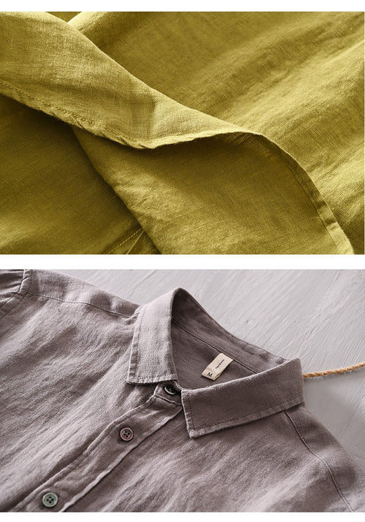 Camisa Casual de Manga Larga en Algodón y Lino para Hombre - Image 9