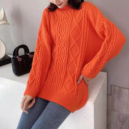Suéter Retro Tejido Lazy Wind Rojo con Detalle Trenzado para Mujer - Image 13