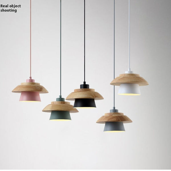 Lámpara Colgante Minimalista de Madera y Aleación Estilo Japonés