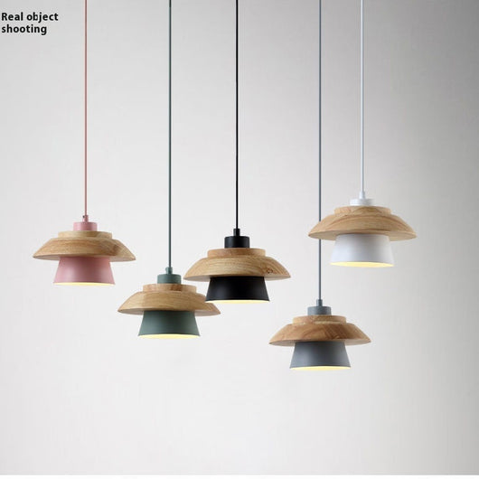 Lámpara Colgante Minimalista de Madera y Aleación Estilo Japonés