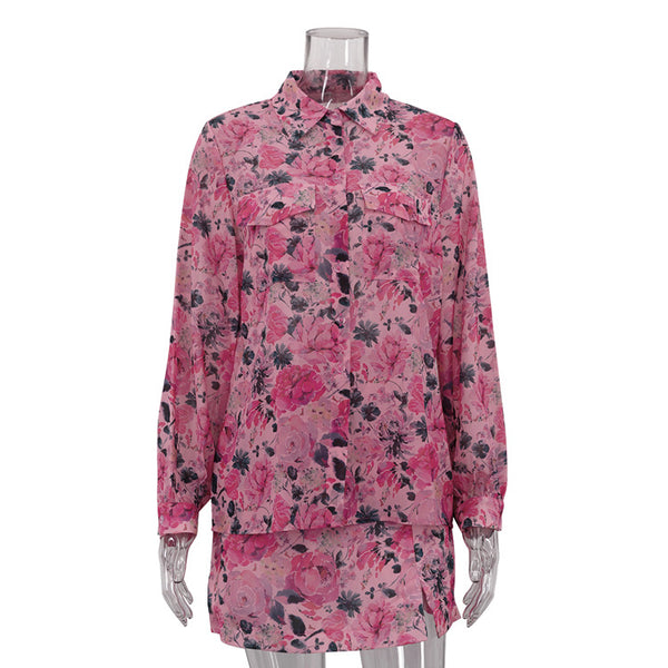 Conjunto de Dos Piezas: Blusa Elegante con Solapa y Falda Corta para Mujer - Image 4