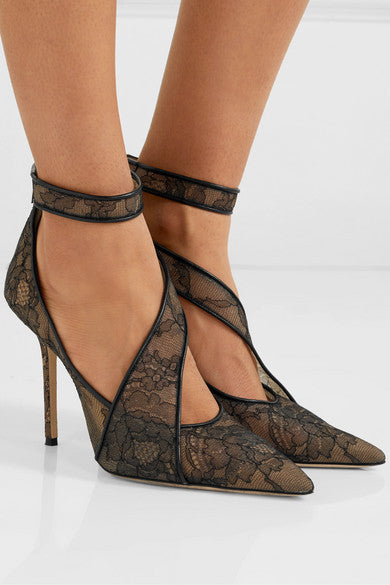 Tacones Altos Puntiagudos con Encaje Negro - Image 14