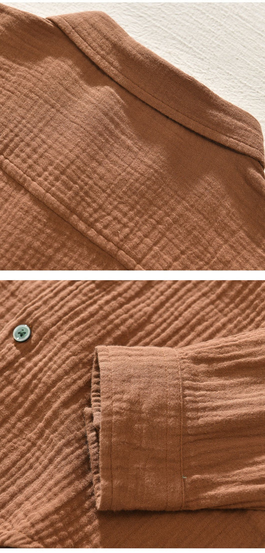 Camisa Manga Larga Algodón Puro Color Sólido para Hombre - Image 11