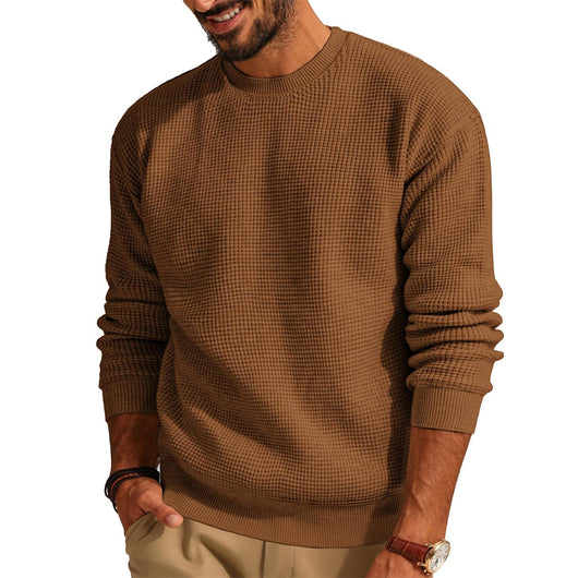Suéter Cuello Redondo Textura Waffle para Hombre - Pullover Tejido Casual - Image 3