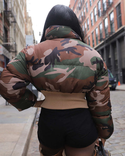 Chaqueta Corta de Algodón con Estampado Camuflaje Retro para Mujer - Image 11