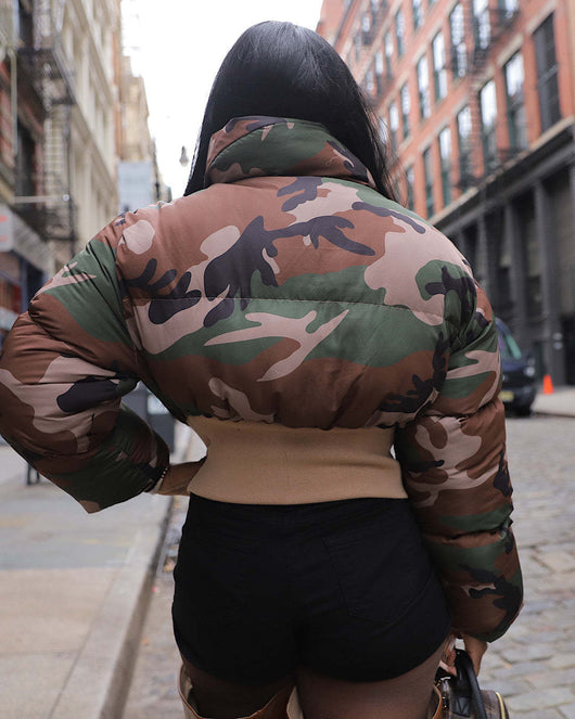 Chaqueta Corta de Algodón con Estampado Camuflaje Retro para Mujer - Image 11
