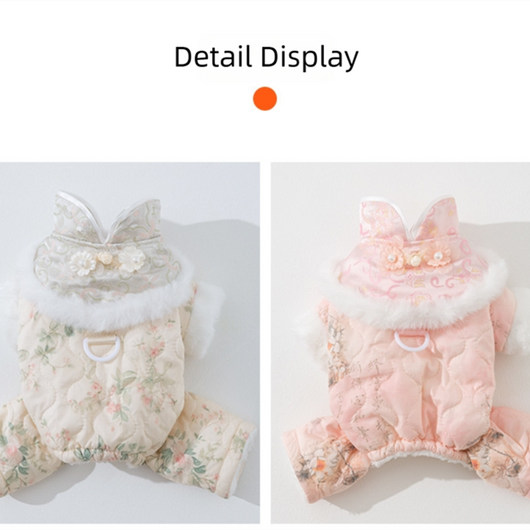 Mono Acolchado para Perros Pequeños Estilo Tang Floral Chino - Ropa de Invierno - Image 3