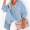Blusa Suelta de Manga Larga con Cuello y Botones Decorativos - Otoño