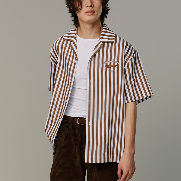 Camiseta Retro Japonesa a Rayas Marrones