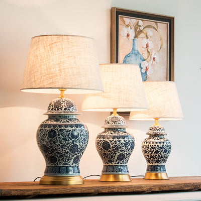 Lámpara de Mesita Porcelana Azul y Blanco Estilo Chino para Dormitorio - Image 3