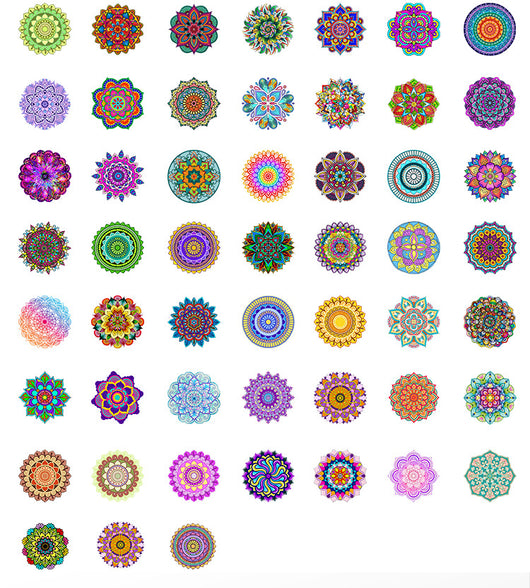 Set of 50 colorful mandala and retro graffiti stickers with intricate patterns for phone cases and luggage. - Image 5
