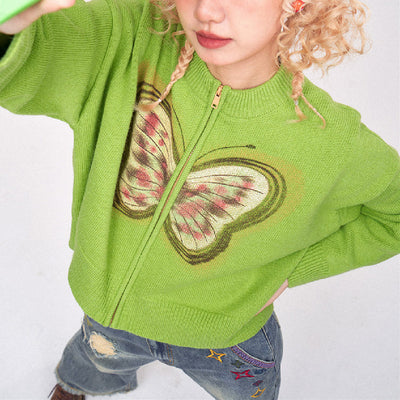 Cardigan Tejido con Estampado de Mariposas para Niña - Suéter Casual Holgado