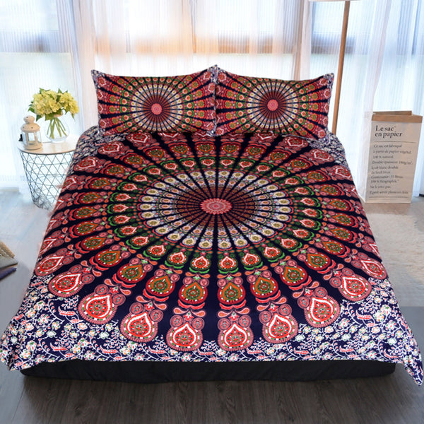 Juego de Cama Boho Floral Rojo y Blanco - Set Completo de 4 Piezas