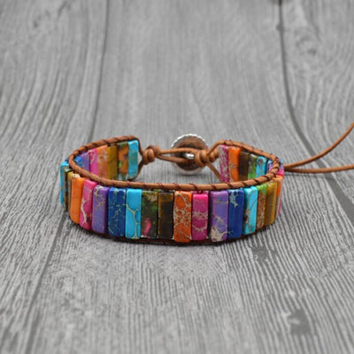 Pulsera Chakra de Piedras Naturales - Tejida en Cuero con Cuentas Multicolor