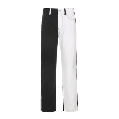 Jeans Talle Alto Patchwork Blanco y Negro para Mujer - Image 5