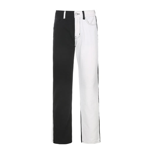 Jeans Talle Alto Patchwork Blanco y Negro para Mujer - Image 5