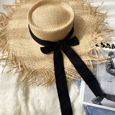 Sombrero Grande de Rafia Tejido a Mano con Borde Deshilachado para Verano - Image 3