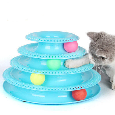 Pink four-layer cat turntable toy with colorful balls on each track, measuring 16cm high and 29cm wide. - Image 4