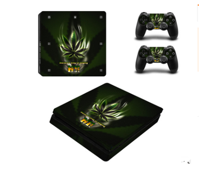 PS4 Slim console and controller skins featuring a vibrant green cannabis leaf pattern with a white Supreme logo. - Image 4