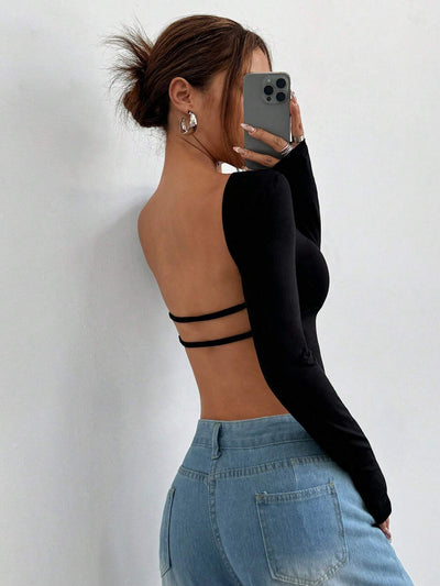 Blusa Escotada Sexy para Mujer - Diseño Backless Otoño Invierno - Image 9