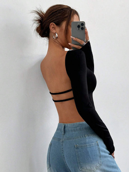 Blusa Escotada Sexy para Mujer - Diseño Backless Otoño Invierno - Image 9