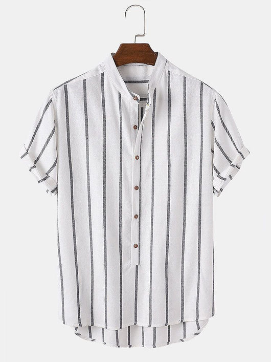 Camisa Casual de Hombre con Cuello Mao y Rayas - Image 6