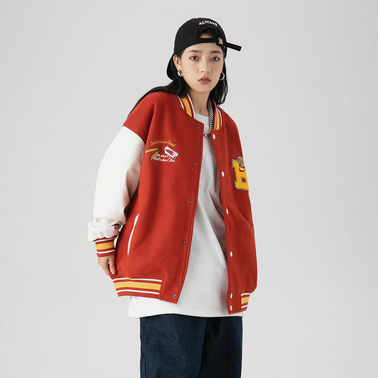 Chaqueta de Béisbol Holgada Unisex con Bordado de Papas Fritas - Image 8