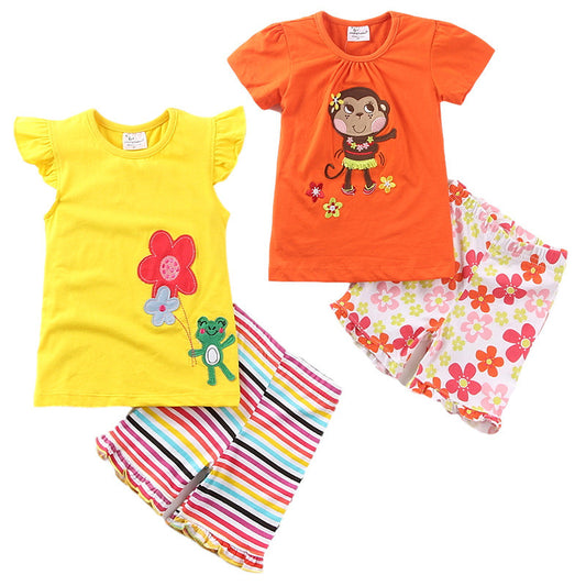Traje Infantil de Manga Corta con Bordados para Niñas