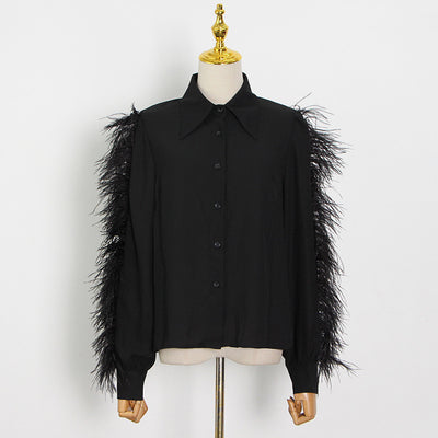 Camisa de Manga Larga con Panel de Plumas de Avestruz - Image 5