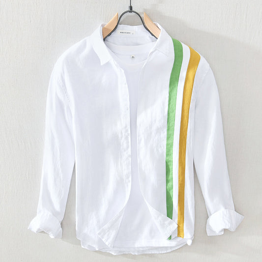 Camisa de Lino Casual para Hombre - Manga Larga Suelta Talla Grande