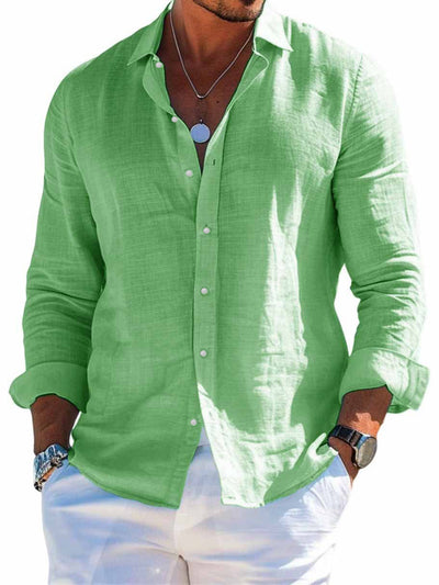 Camisa de Playa Manga Larga con Solapa - Diseño Liso Masculino - Image 12