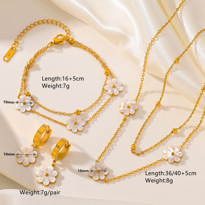 Conjunto de Joyería Flor Margarita en Acero Inoxidable: Collar Doble y Aretes - Image 5