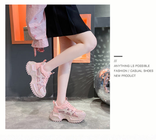 Zapatillas Deportivas Plataforma Gruesa para Mujer con Brillo y Cristales - Amarillo Claro - Image 78