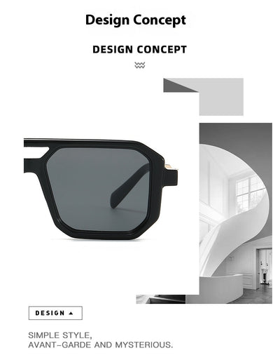 Black octagonal sunglasses with dark gray lenses and gold-colored temple accents, suitable for fashion wear. - Image 9