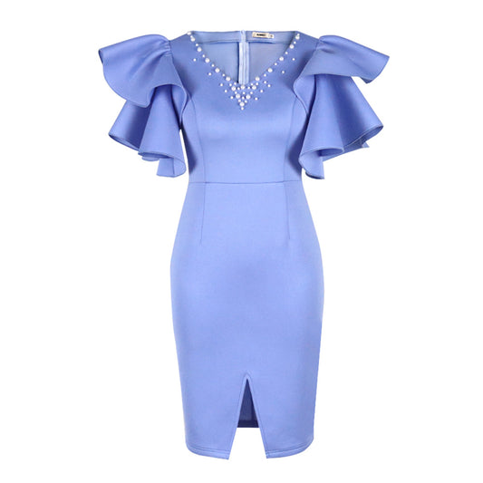 Blusa Elegante Talla Grande con Cuello en V, Mangas Fruncidas y Detalles Brillantes - Image 2