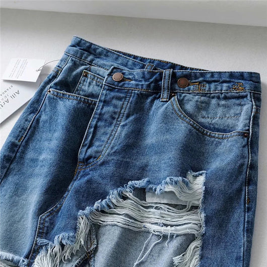 Falda Denim Irregular con Borde Crudo - Image 12