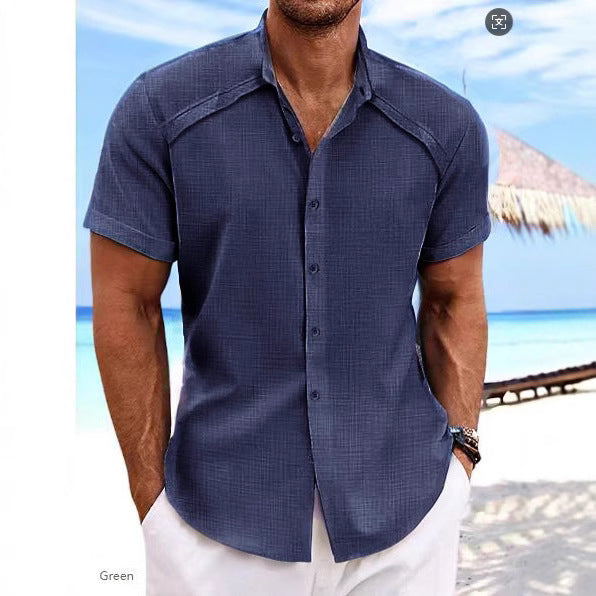 Camisa Hawaiana Casual de Manga Corta Color Sólido