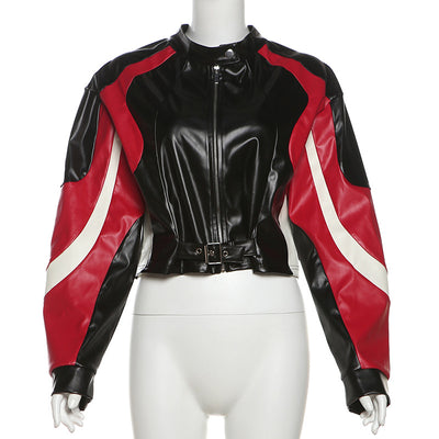 Chaqueta de Cuero PU Slim Fit Cuello Redondo para Motociclista - Image 13